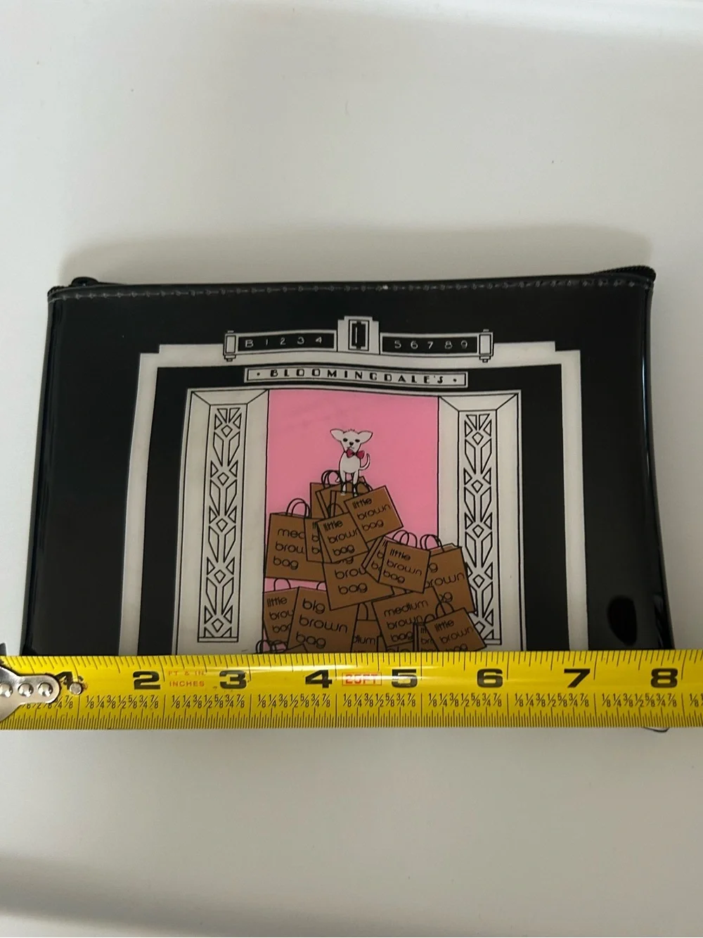 Bloomingdale's Black White Pink Dog Shopping Bags Cosmetic Pouch NWOT